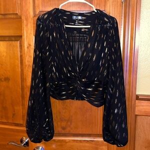 Sheet black/gold long sleeve crop top XL